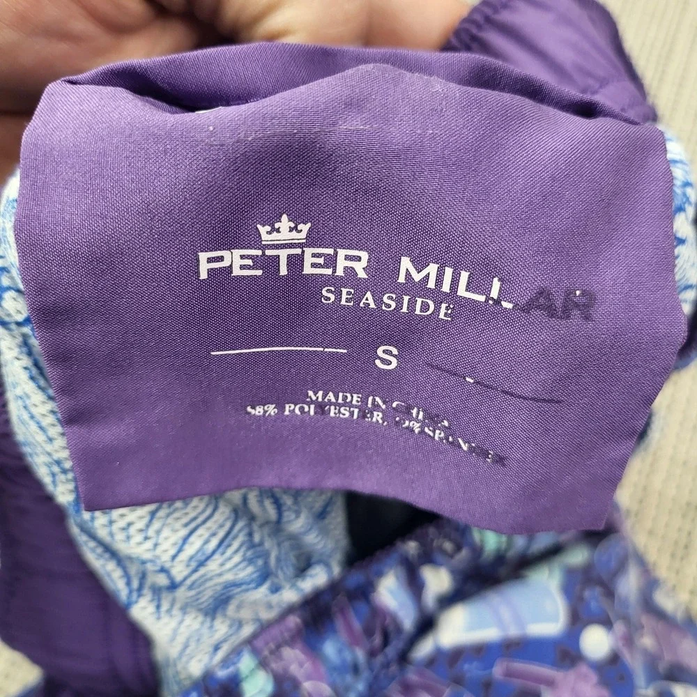 Peter‎ Millar Seaside Swim Trunks Mens Small Blue Cocktail Print Elastic Waist